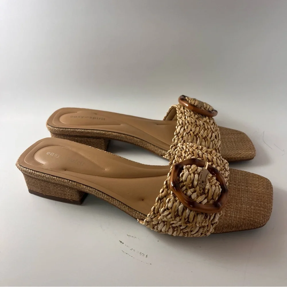 Easy Spirit Braided Tan Slide Mules with Tortoiseshell Accent - Picture 3 of 6
